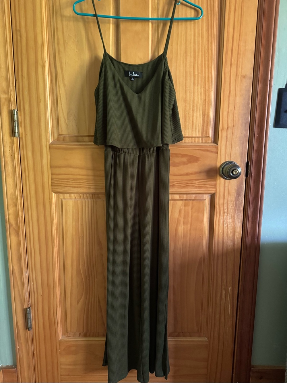 Lulus Olive Green Ribbed Wide-Leg Romper | Size Small